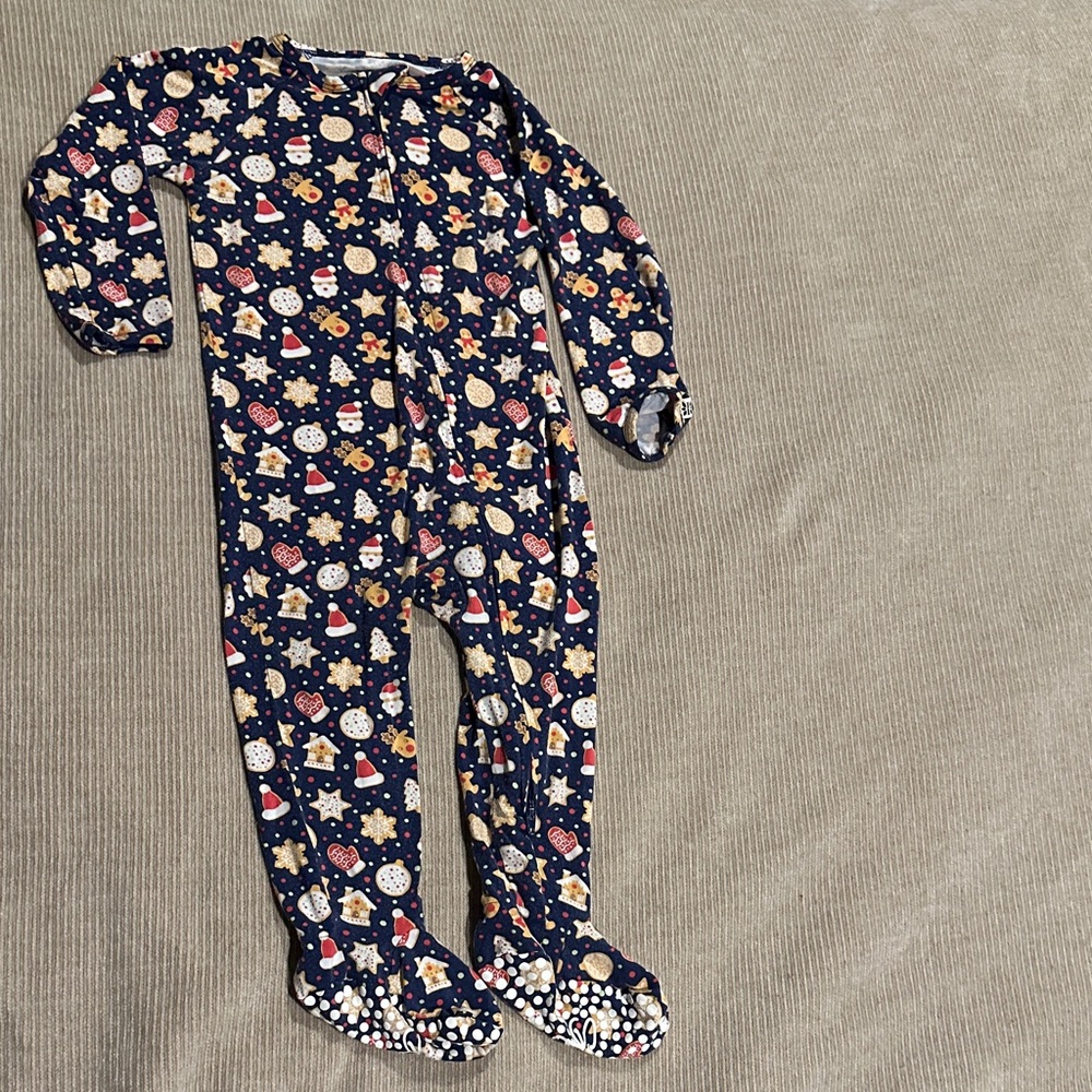 Charming Navy Kids Footie with Festive Design